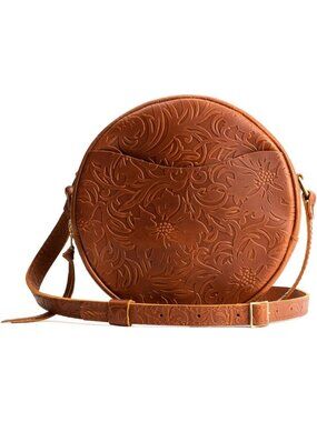 Stylish Full-Grain Leather Circle Crossbody Bag for Women - Chic & Versatile